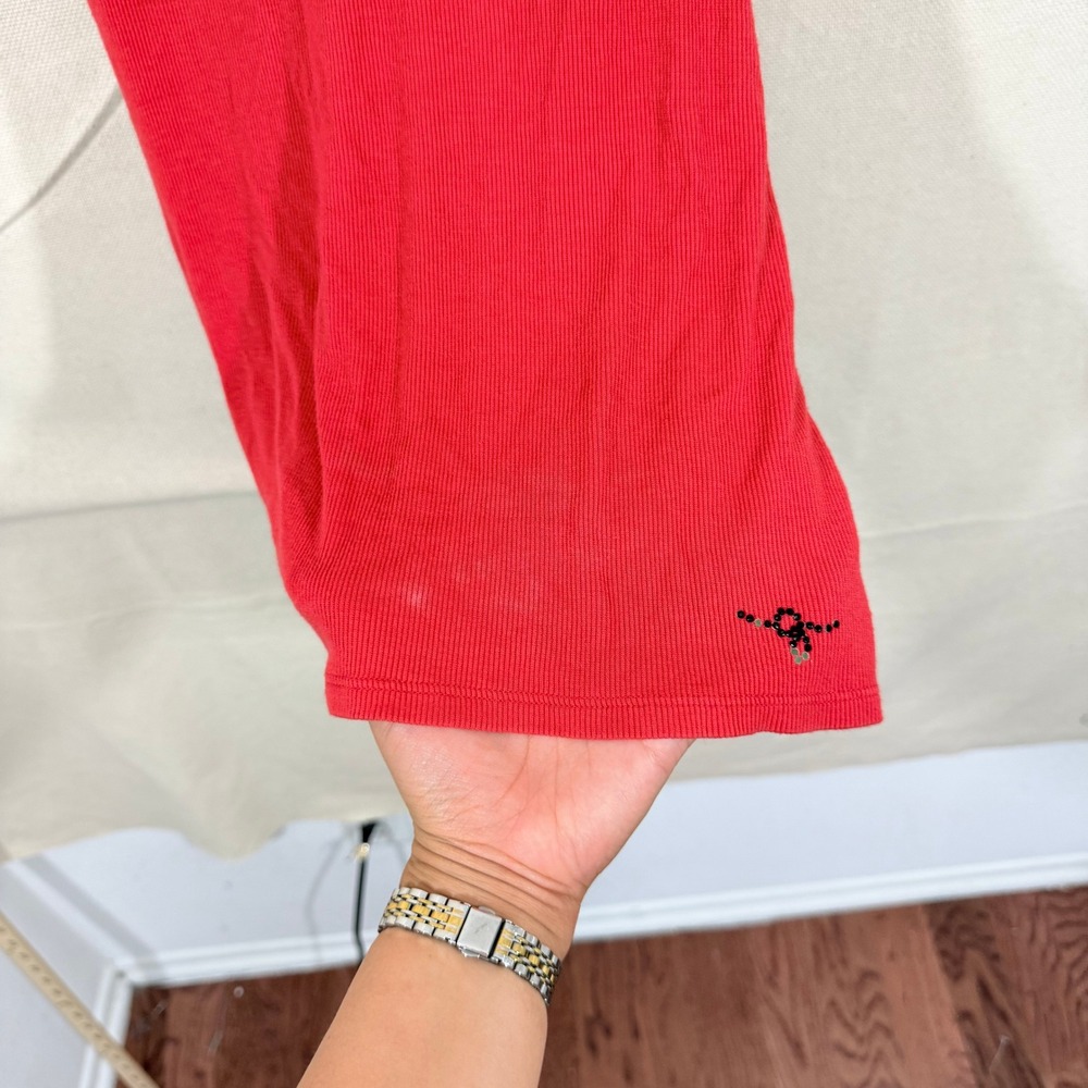 Guess Jeans Red Ribbed Lace Trim Camisole Tank Top XL Bow Rhinestone Y2K - Picture 2 of 6